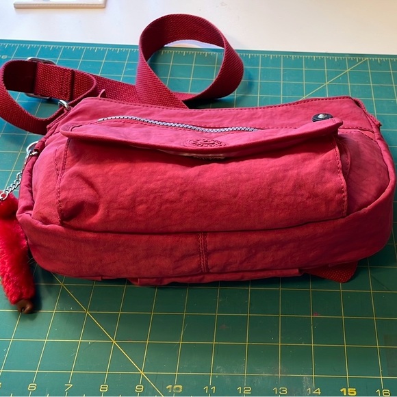 Kipling Syro Raspberry Red Crossbody Bag with Monkey KeyChain - Picture 10 of 12